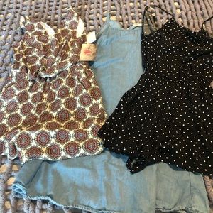 Two XS rompers and one denim dress